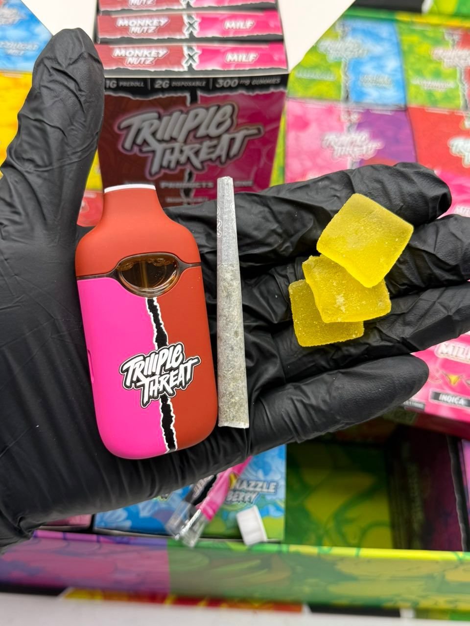 Triio Triiiple Threat Disposable 2G + 1G Pre-Roll + 300 MG gummies - Cannacoast Distribution